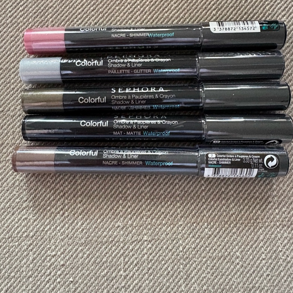 LOT of 5 Brand New Sephora Colorful Shadow & Liner Crayon sticks NWT